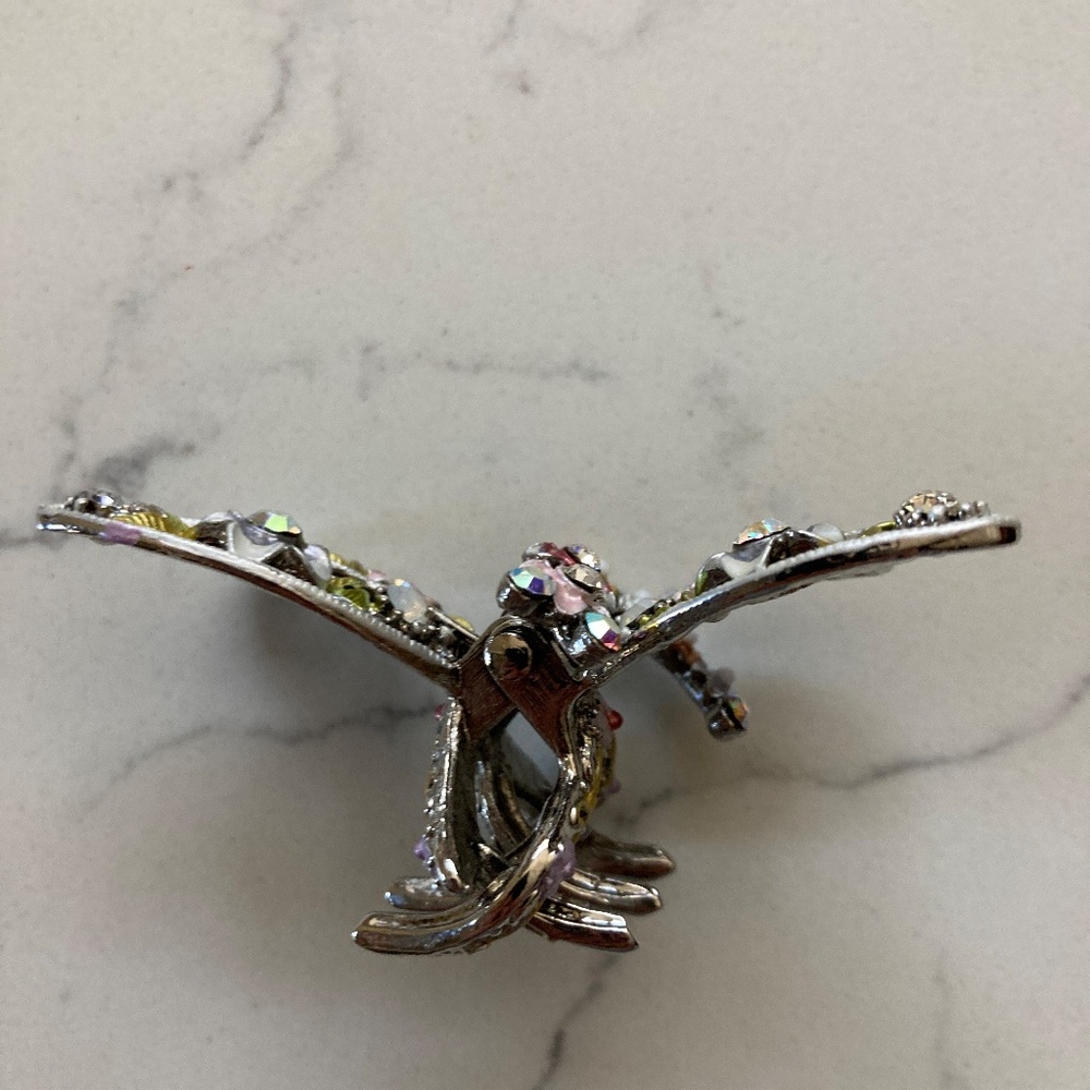 Wien Dragonfly Hair Clip w/ Swarovski Crystals, Silvertone, Enamel Blue, Yellow - Picture 3 of 7